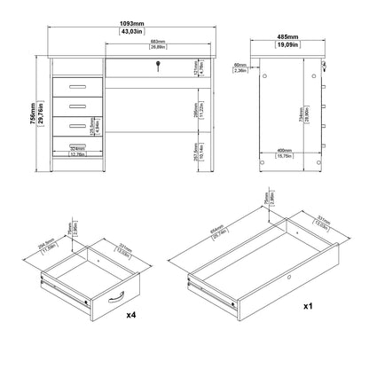 Walden 5 Drawer Office Desk with 1 Locking Drawer for Adults, White