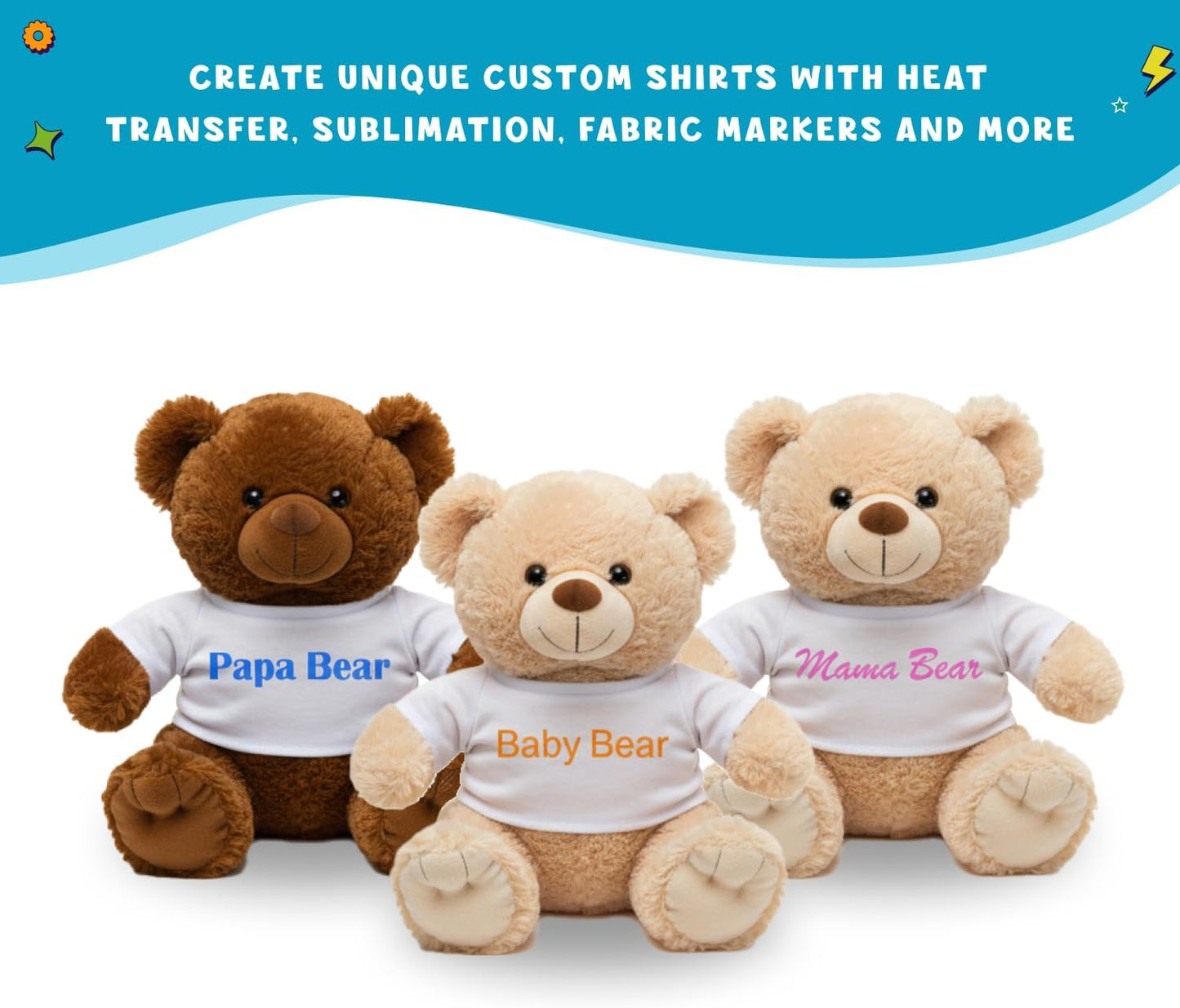 Get Ready Kids 12 Pcs Teddy Bear T-Shirts White Crew Neck for Plush Toys | Bulk Pack, Blank Polyester Tees Fit 12-16 in Stuffed Animals, DIY Crafts, Sublimation, Classroom Projects