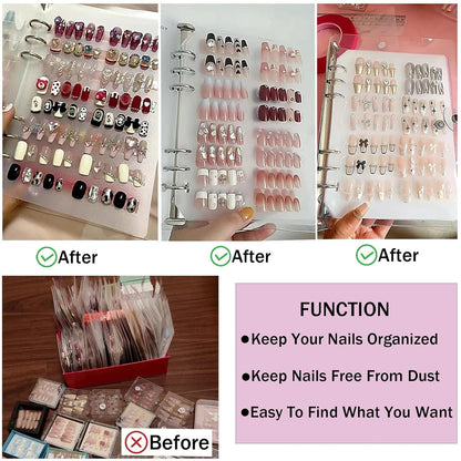Press on Nail Organizer 10 PCS Clear Empty Press on Nail Storage Press on Nail Packaging for Fake Nail Storage Nail Display Book Nail Salon Press on Nail Supplies Organizer with Nail Tape