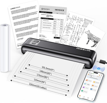 Rongta Portable Printer Wireless for Travel, Thermal Inkless Printers for 8.5"*11" US Letter, Compatible with Android Ios Smartphone, Mac Windows Laptop for Office, Home, Travel (Black)