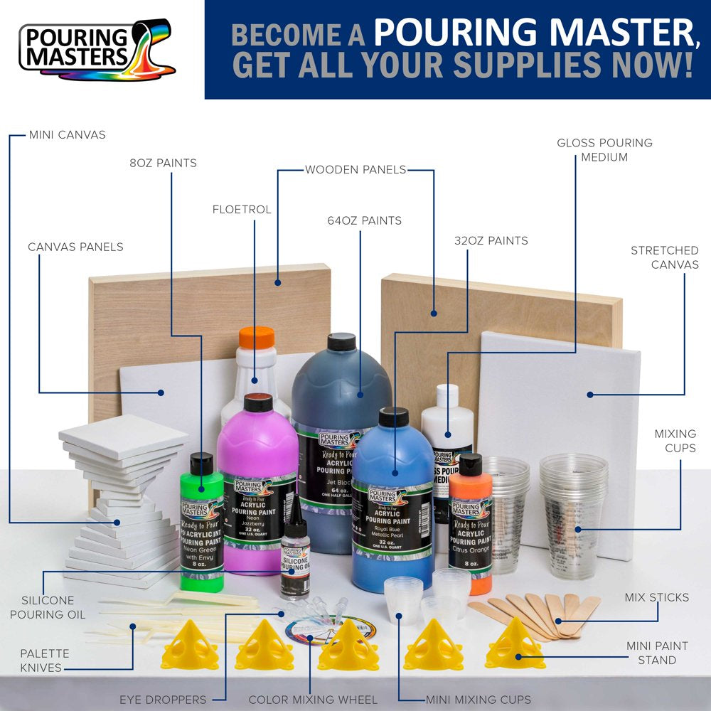 16-Color Metallic Ready to Pour Acrylic Metallic Pouring Paint Set with Silicone Oil & Gloss Medium - Premium Pre-Mixed High Flow 8-Ounce Bottles