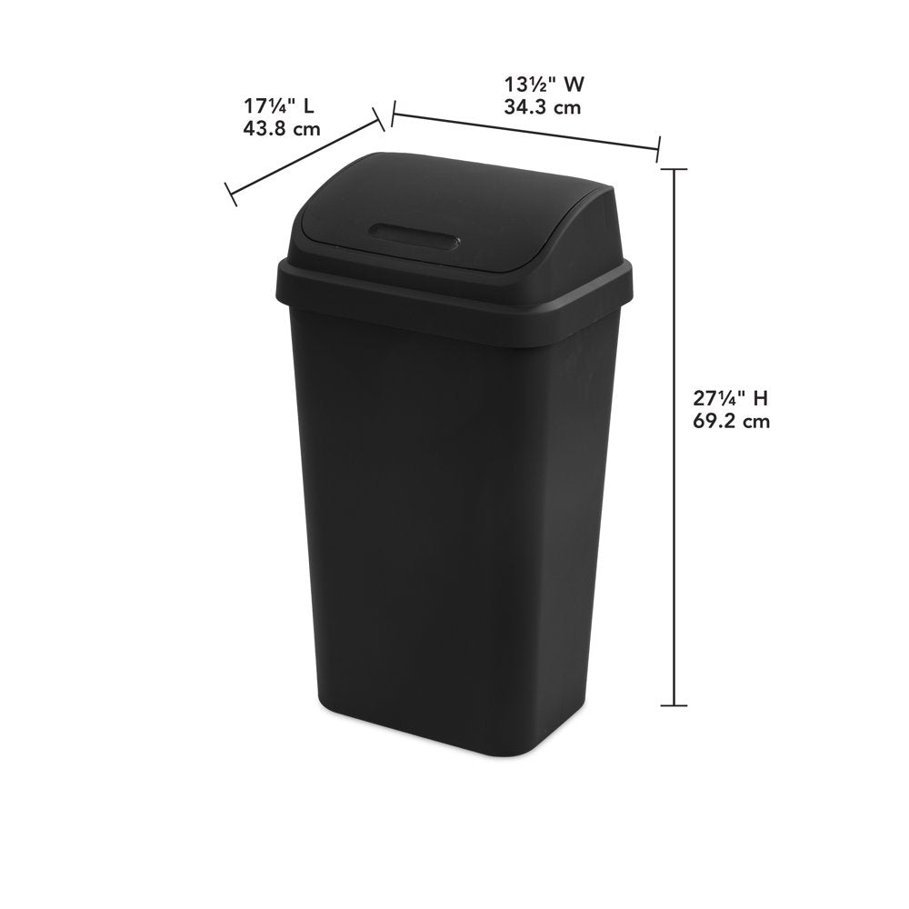 13 Gallon Trash Can, Plastic Swing Top Kitchen Trash Can, Black