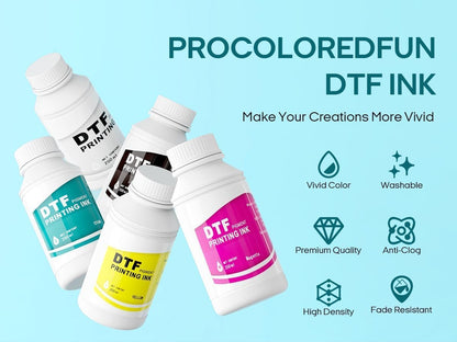 Procoloredfun DTF Ink 1500 Ml and Powder Set 6 X 250Ml Ink Cmykw+Protection Fluid 500 G DTF Powder for A3 A4 L1800 L805 DTF Printer Machine Direct to Transfer Supply Kits
