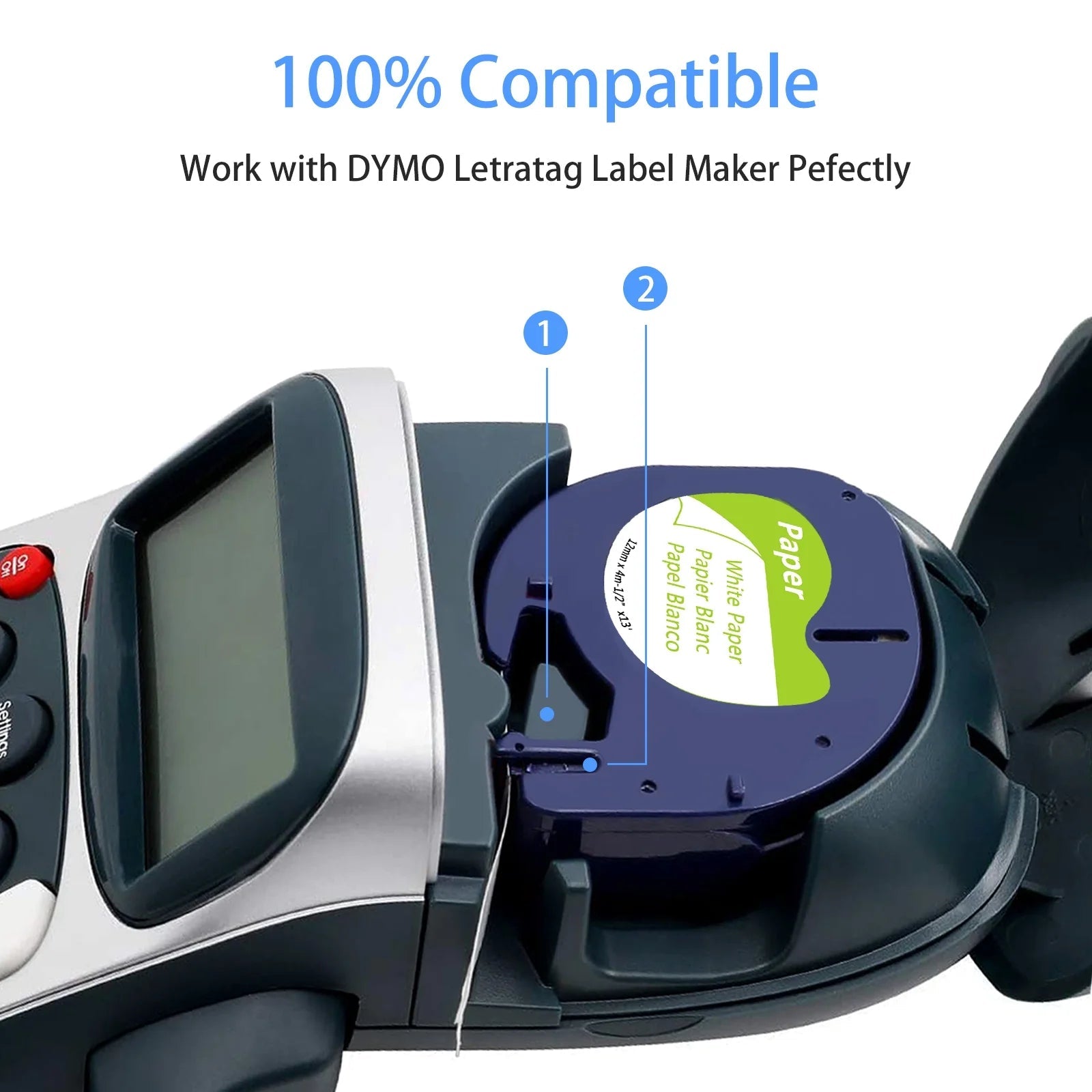 5PK 12Mm 4M Black on White Paper Label Tape Compatible for Dymo 91330 91220 91200 59421 S0721510 Letratag Printer