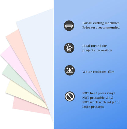 Cold Sensitive Color Changing Vinyl for Craft Cutter Adhesive Permanent Vinyl Sheets(Translucent to Blue, Red, Purple,Orange,Yellow,Green),12" X 12" 6 Sheets/Pack