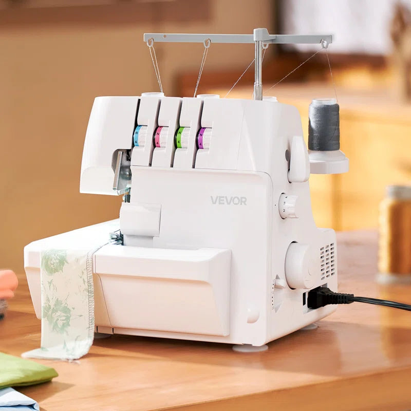 Serger Overlock Sewing Machine, 1250 Stitches per Minute, 2-3-4 Thread Capability, 0.7-2 Adjustable Differential Feed, with Free Arm and LED Light, Sewing Machine for Various Fabrics, White