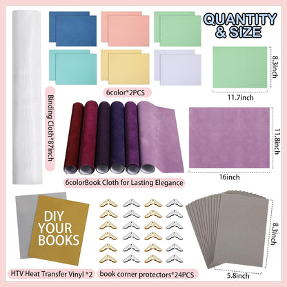 Funoofuno 91 Pcs Book Binding Kits for Beginners Complete Bookbinding Kit Tools with Flocked Cloth, Textured Paper, Decorative Corner, Bone Folder Tool, Bookbinding Supplies for Book DIY Craft