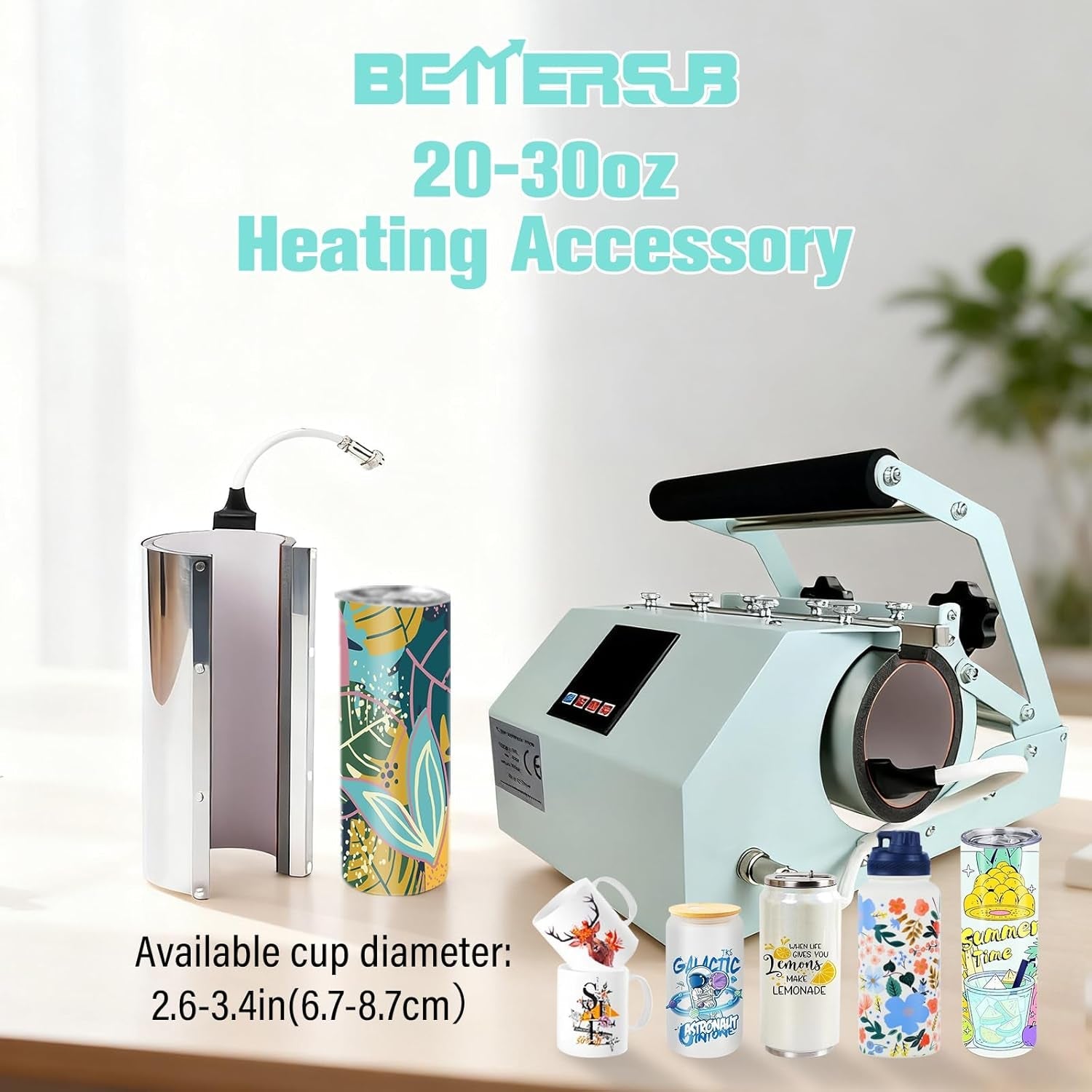 Bettersub Tumbler Mug Heat Press Machine 30 OZ 20 OZ 16 OZ Sublimation Straight Skinny Tumbler Mug Sublimation Print 11 OZ 15 OZ Sublimation Mug Heat Transfer Teal