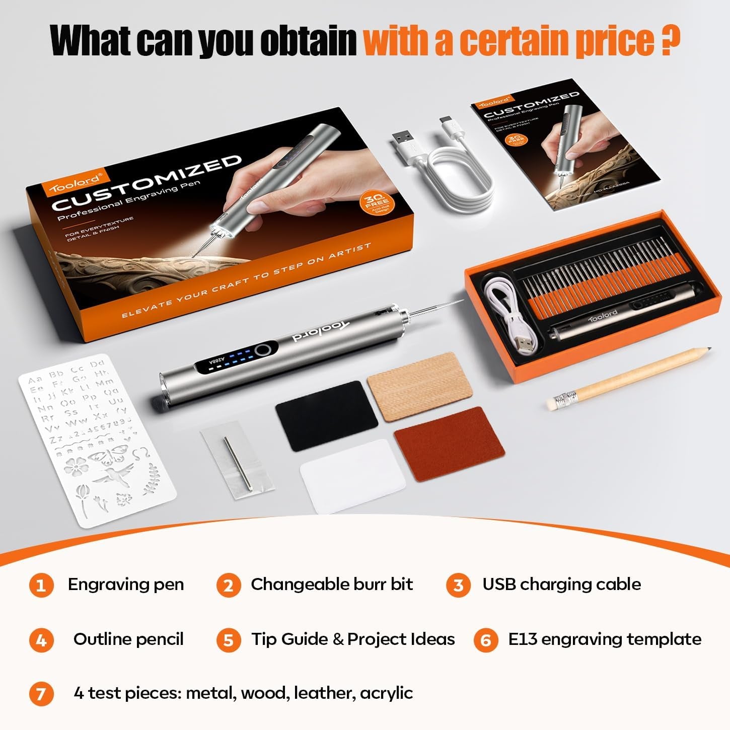 Engraving Pen with LED Light,Hollowcup Motor,Cordless USB Rechargeable Rotary Tool for Metal,Wood,Glass and Plastic,Diy Engraving Kit with 30 Bits,Silver