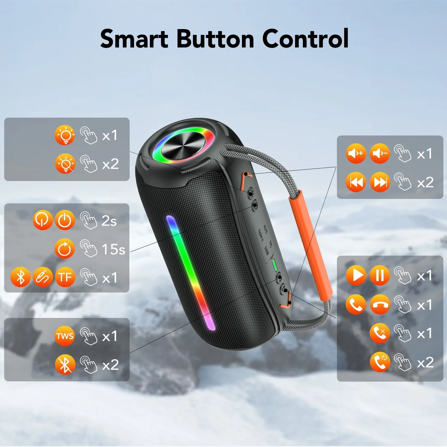 Bluetooth Speaker, Wireless Ultra Bluetooth Speaker with 66Mm Drivers, 4000Mah Battery 24Hrs Playtime, RGB Lights, BT5.4, IP7 Waterproof, AUX, TF Card, Suitable for Home/Party/Outdoor/Beach, Gift