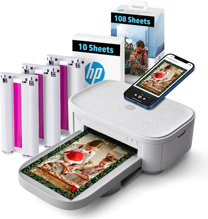HP Sprocket Studio plus 4X6 Wireless Instant Photo Printer, 118 Sheets + 3 Cartridges, Wi-Fi, Premium Dye Sublimation, Compact Home Use, Prints Vibrant Color Pictures, Editing App for Fun Photos
