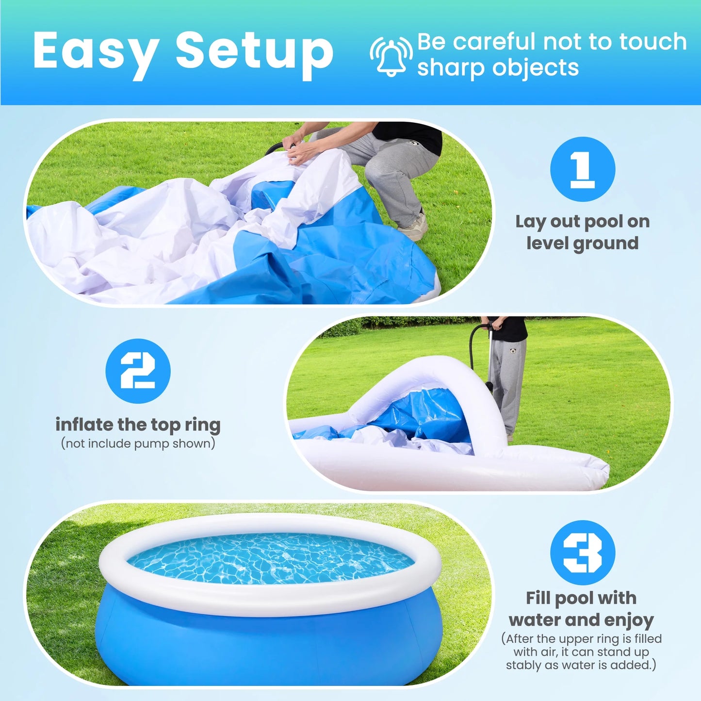 10Ft X 28In Inflatable Swimming Pool above Ground Family Pool for Kids & Adults Puncture-Resistant PVC, Quick Setup (Includes 2 Repair Patches)
