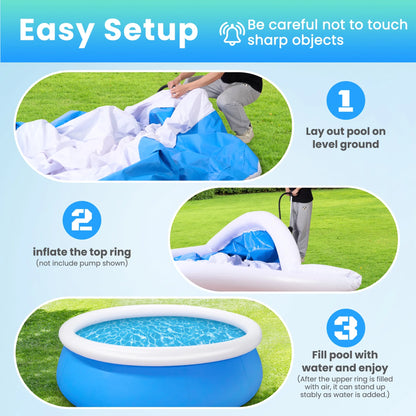 10Ft X 28In Inflatable Swimming Pool above Ground Family Pool for Kids & Adults Puncture-Resistant PVC, Quick Setup (Includes 2 Repair Patches)