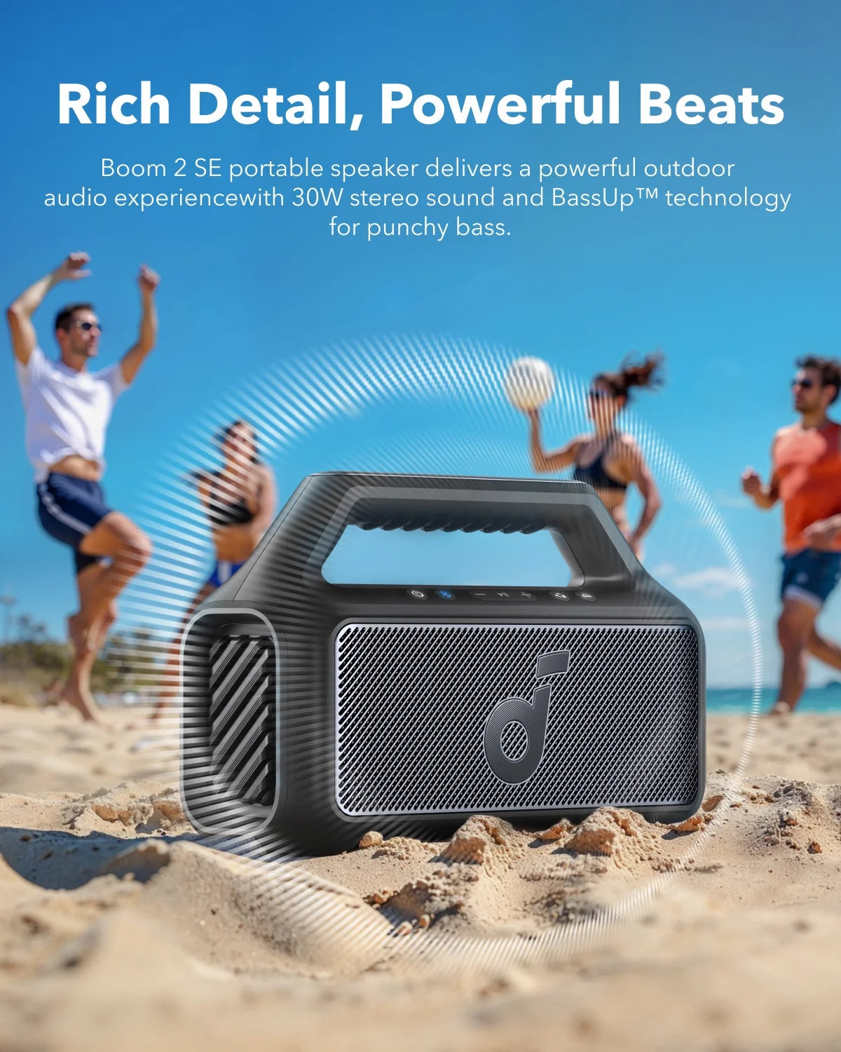 Boom 2 SE Outdoor Speaker, 30W, Bassup Technology, 18H Playtime, IPX7 Waterproof, Floatable, New