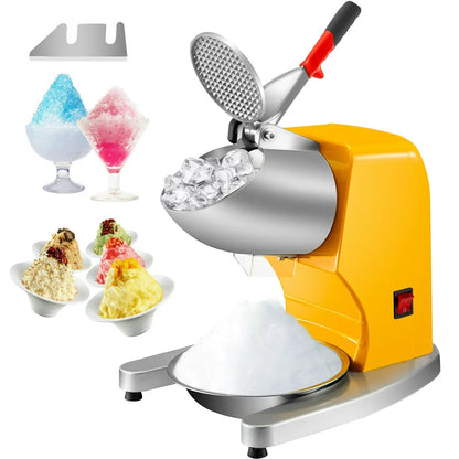 brand Electric Ice Shaver Crusher Snow Cone Maker Machine with Dual Stainless Steel Blades 210Lbs/H Shaved Ice Machine 300W 1450 RPM with Ice Plate & Additional Blade for Home and Commercial Use