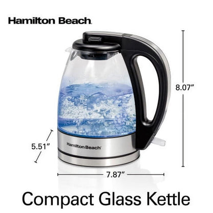 Compact Glass Kettle, 1 Liter, Stainless Steel and Black Accents, Model 40930