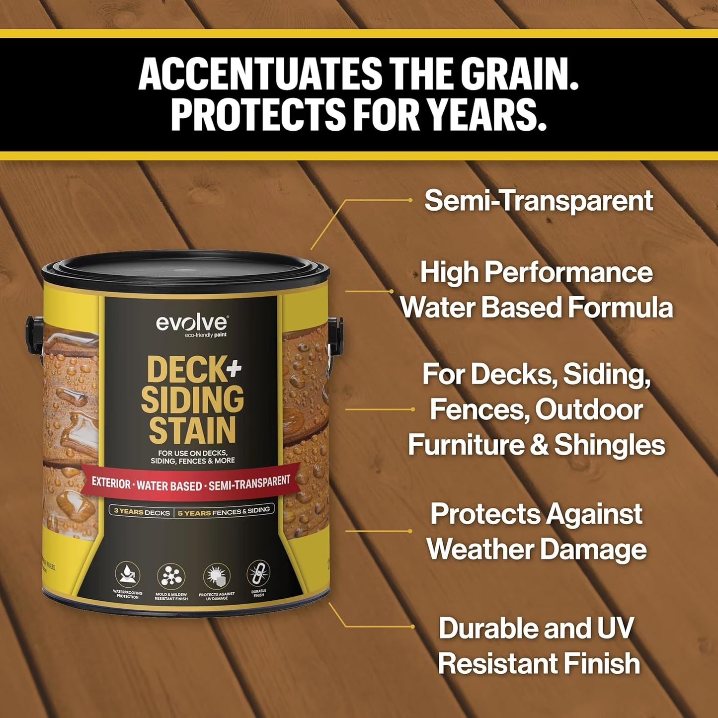 Semi-Transparent Water Based Wood Stain, Fence Stain & Deck Paint, Chestnut Brown, 5 Gal