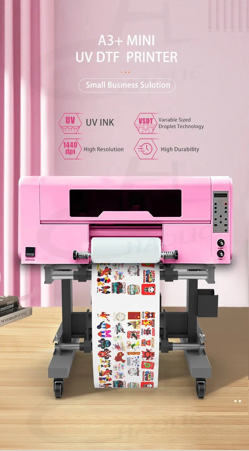 Haolic Pink UV DTF Printer with Dual XP600 Heads & Laminator 2 in 1