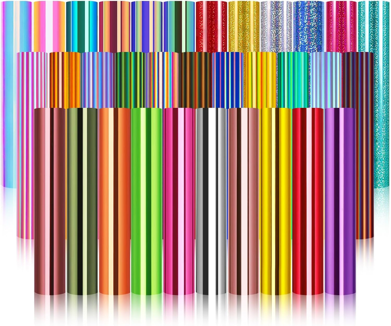 Holographic Chrome Permanent Adhesive Vinyl Sheets 12” X 12” 33 Assorted Colors for Most Cutting Machines and DIY Craft Decals，Party Decoration, Sticker, Craft Cutter, Car Decal