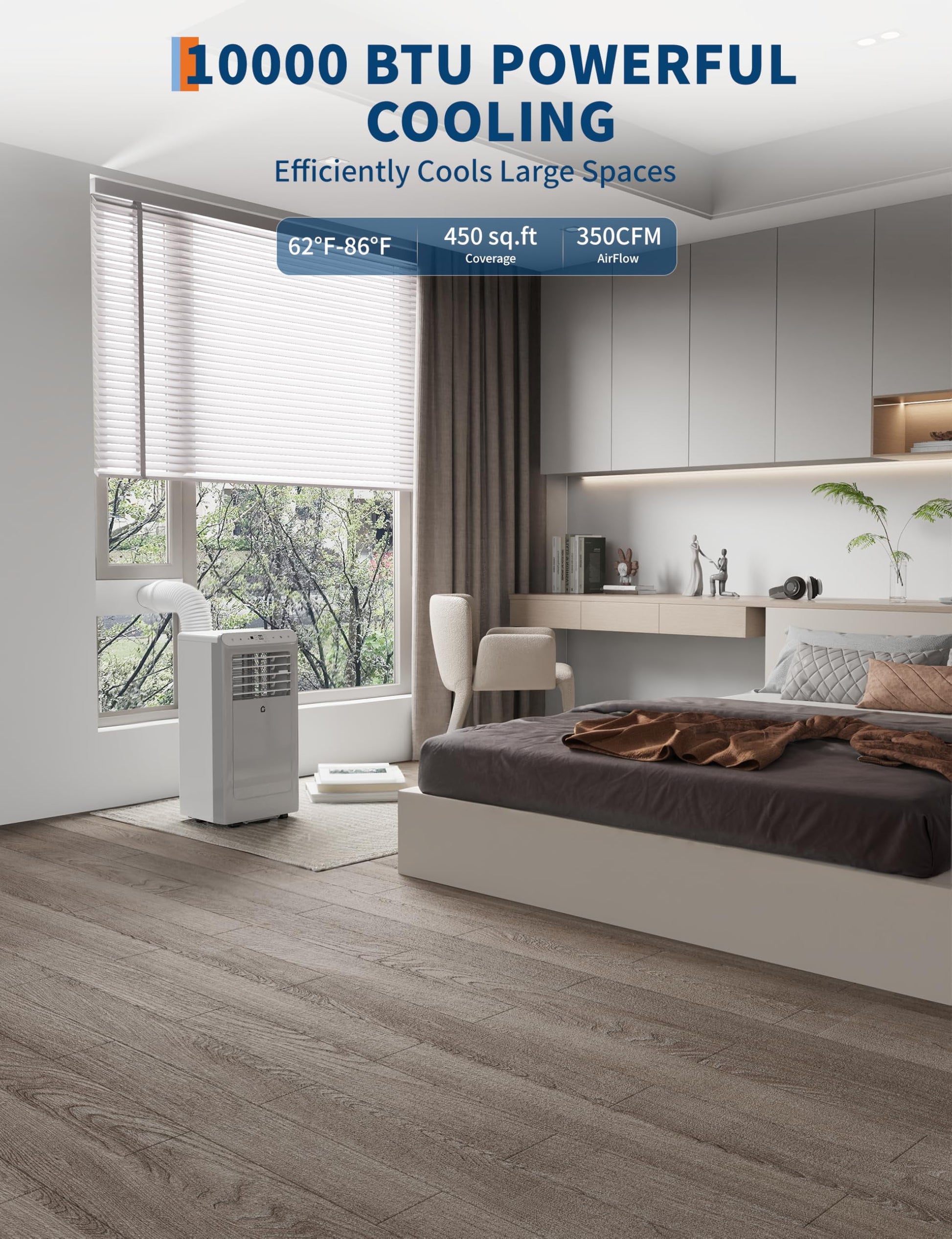 Portable Air Conditioner, 8000 BTU for Rooms up to 350 Sq. Ft. 4 Modes with Remote Control Quiet AC, Dehumidifier, Fan Includes Window Installation Kit, 24-Hour Timer,Sleep Mode,White