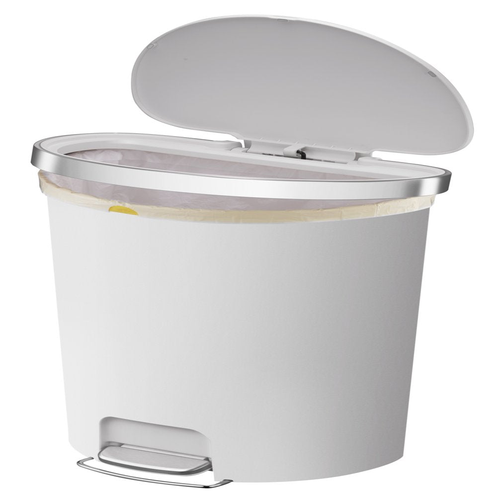 14.5 Gallon Trash Can, Plastic Step Kitchen Trash Can, White