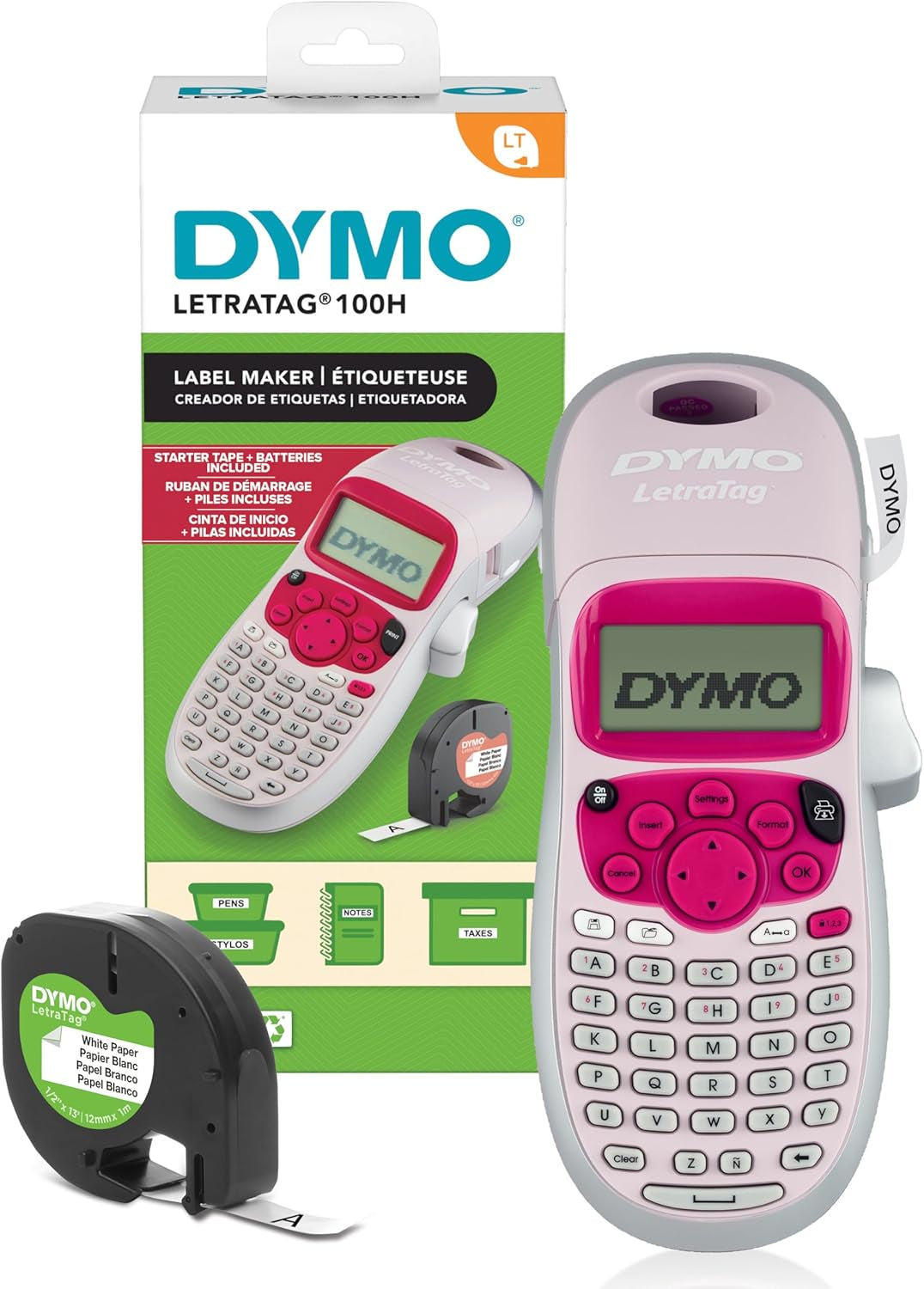 Letratag LT-100H Handheld Label Maker ABC Keyboard Label Printer with Easy-To-Use, 13 Character LCD Screen Great for Home & Office Organisation Pink