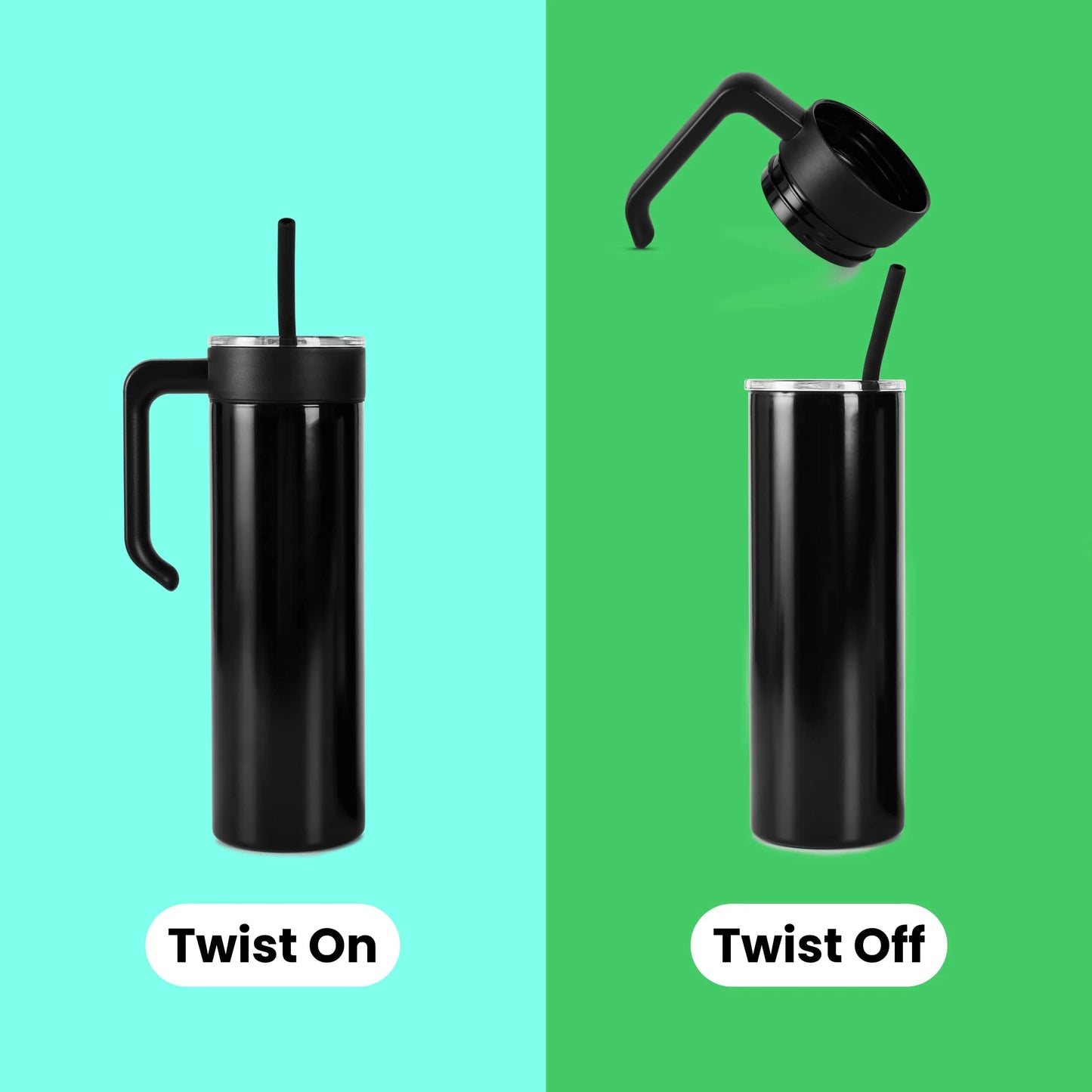 Makerflo 20Oz Skinny Powder Coated Glossy Tumbler with Handle Option – Leak-Proof Lid, Silicone Straw & Gift Box – Customizable with Laser Engraving, UV Printing, Epoxy & UV DTF (Purple)