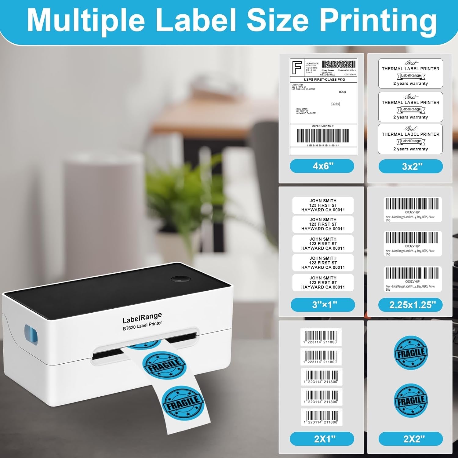 Ecommerce Shipping Label Printer, Thermal 4X6 Label Printer, 300 DPI, Bluetooth & USB, Compatible with Ios, Android, Windows, USPS, Pirate Ship, Shippo, Amazon, Ebay, Shopify