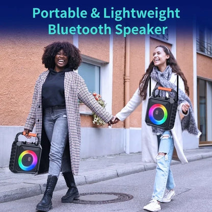 Portable Speaker, 20W Stereo Sound New Party Speaker with Microphone and Colorful Lights, 12H Playing Time Bluetooth Speaker for Home Outdoor and Travel