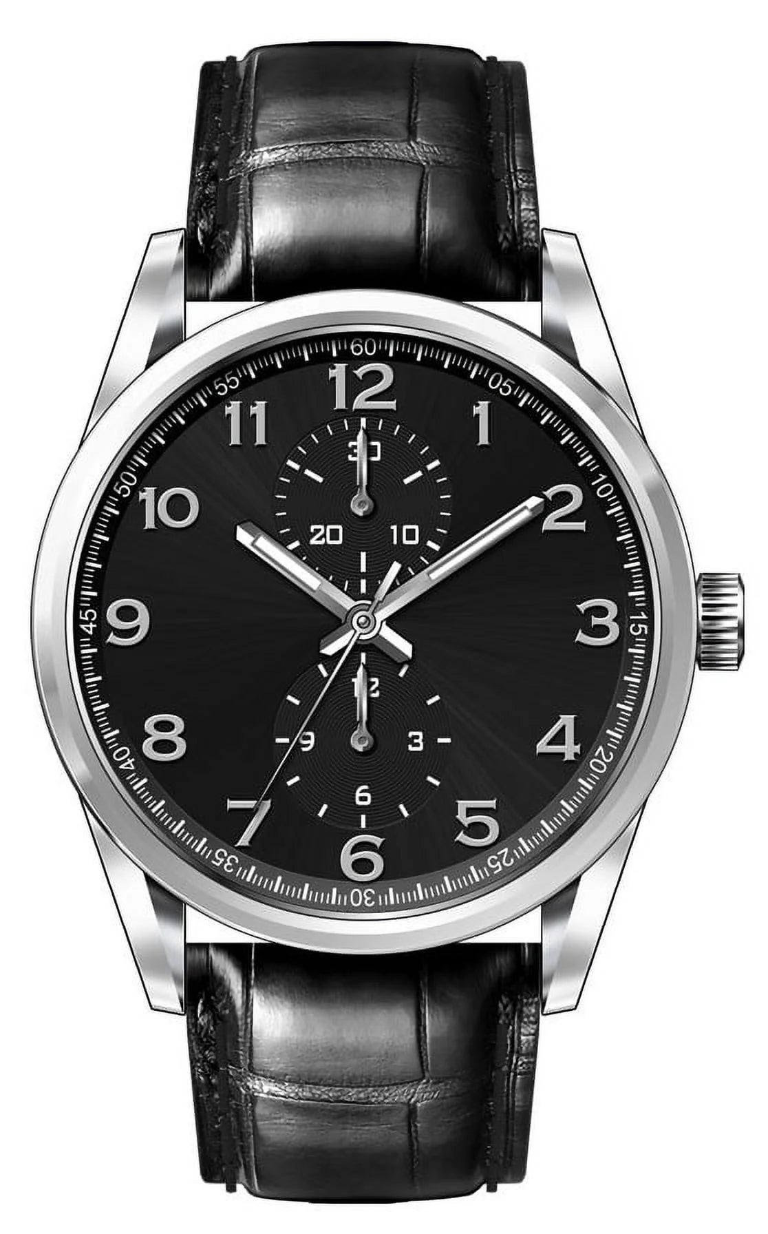 41MM Men'S Silver Tone Black Dial Easy Read Strap Black Watch