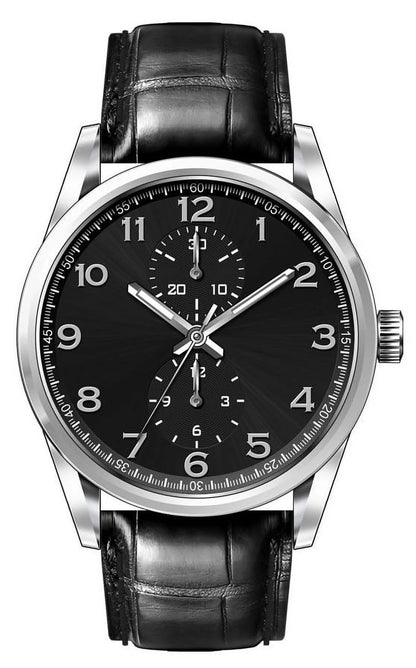 41MM Men'S Silver Tone Black Dial Easy Read Strap Black Watch