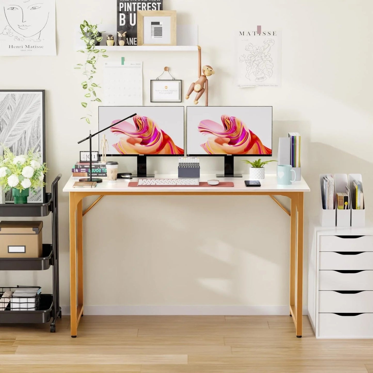 47 Inch Computer Desk Modern Writing Desk for Adults,Gold