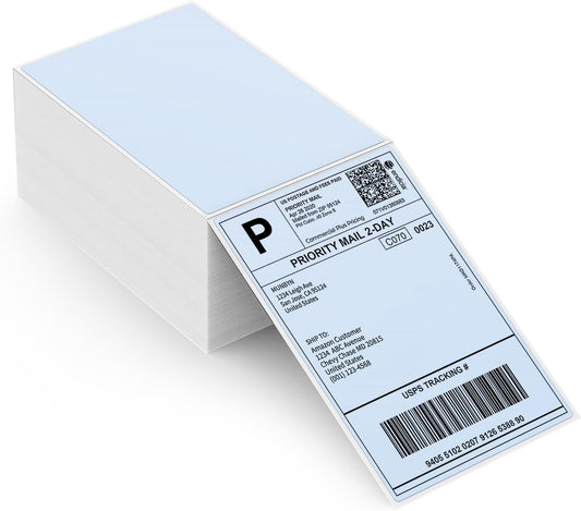 MUNBYN 4X6 Inch Blue Direct Thermal Shipping Labels, Commercial Grade Permanent Adhesive Fanfold Mailing Postage Label Paper for Thermal Printers and Packages, 500 Sheets per Stack