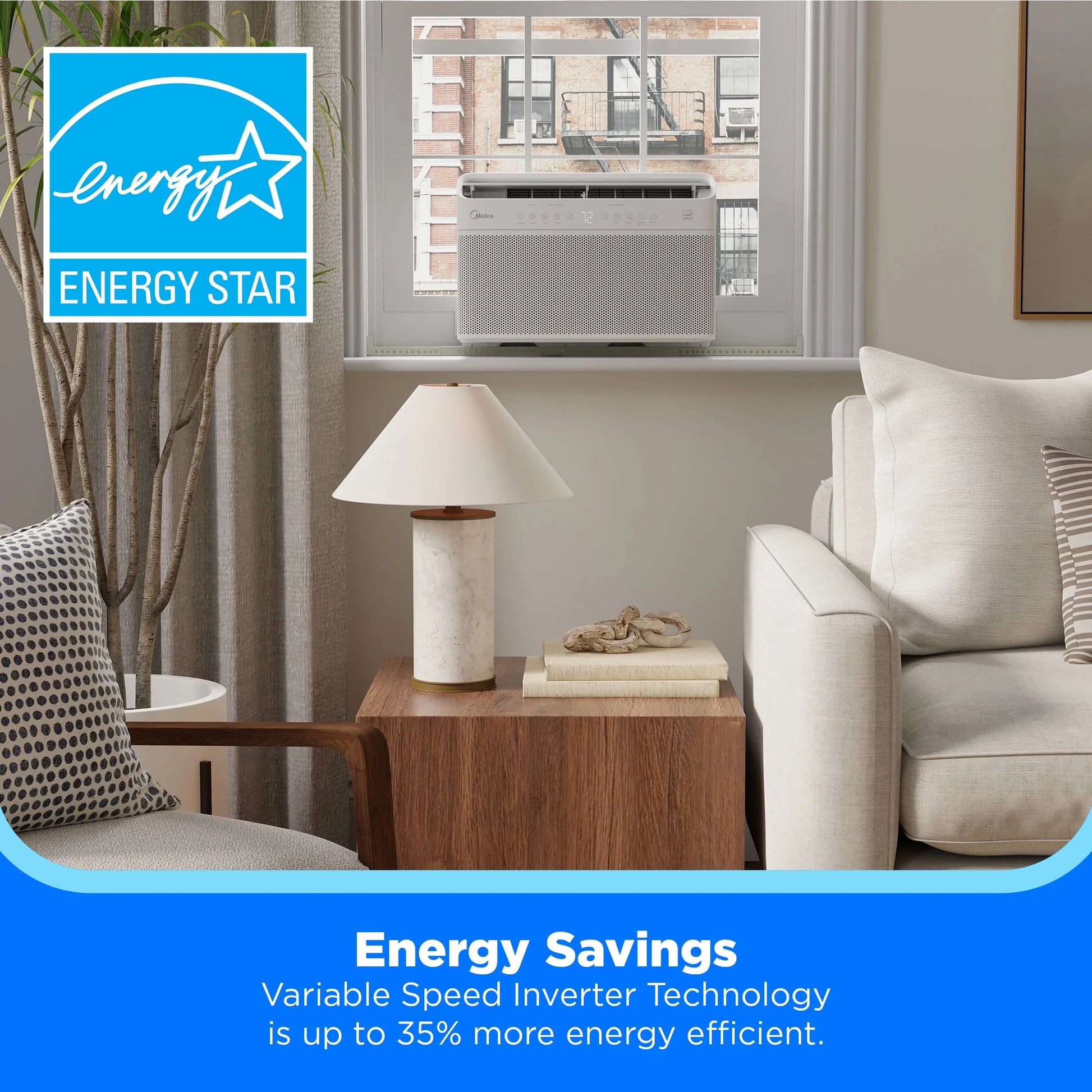 10,000 BTU Smart Inverter U-Shaped Window Air Conditioner – Energy Efficient AC Unit for 450 Sq Ft Room, White