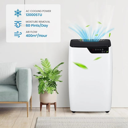 12,000 BTU Portable Air Conditioner Cools up to 750 Sq.Ft, Energy Efficient 3-In-1 Portable AC Unit with Dehumidifier and Fan, Remote Control, 24H Timer & Installation Kits for Large Room