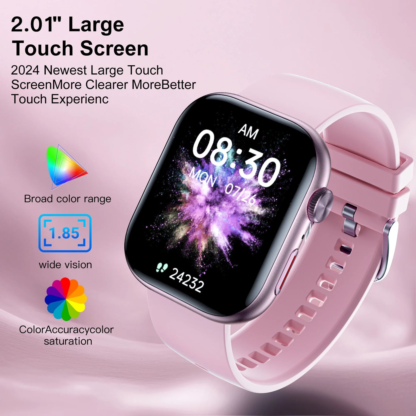 Smart Watch for Men Women, 2.01" HD Touchsreen, Bluetooth Calling, IP68 Water-Resince, 180+ Sports Modes, Health, Fitness & Sleep Tracker, Timer, Fitness Watch for Android/Ios, Pink
