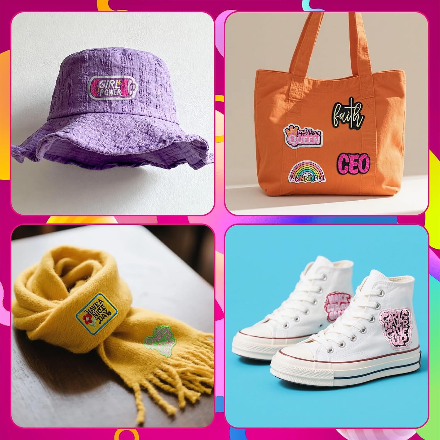 25 Pcs Phrase Iron on Patches for Girls, Assorted Styles Patches for Hat, Positive Affirmations Iron on Patches for Clothes, Backpack, Bags, Shoes and DIY Crafts