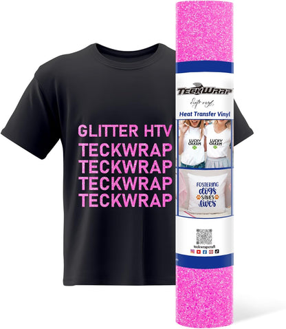 Glitter Heat Transfer Vinyl for T-Shirts Hot Pink Glitter Iron on Vinyl HTV - 10" X 5Ft Easy to Cut & Weed for All Cutter Machine (Neon Pink)