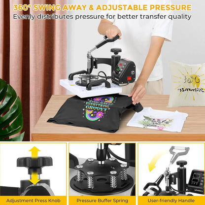 Adnoom Heat Press 12X10 with 360°Swing-Away Design, 650W Digital Shirt Press Machine with LCD Control Panel, DIY Vinyl Heat Press Sublimation Machine for T-Shirts, Canvas, Bags