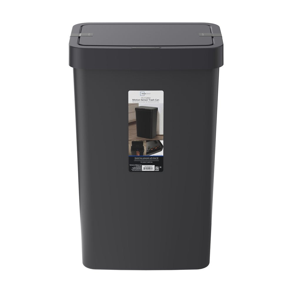 13.2 Gallon Trash Can, Plastic Motion Sensor Kitchen Trash Can, Black