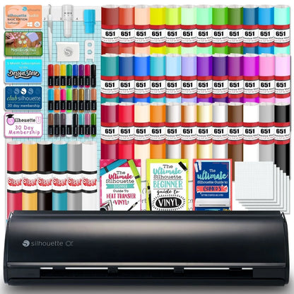 Silhouette Black Cameo 5Α Alpha W/ 38 Oracal Sheets, Siser HTV, Guides, 24 Pens