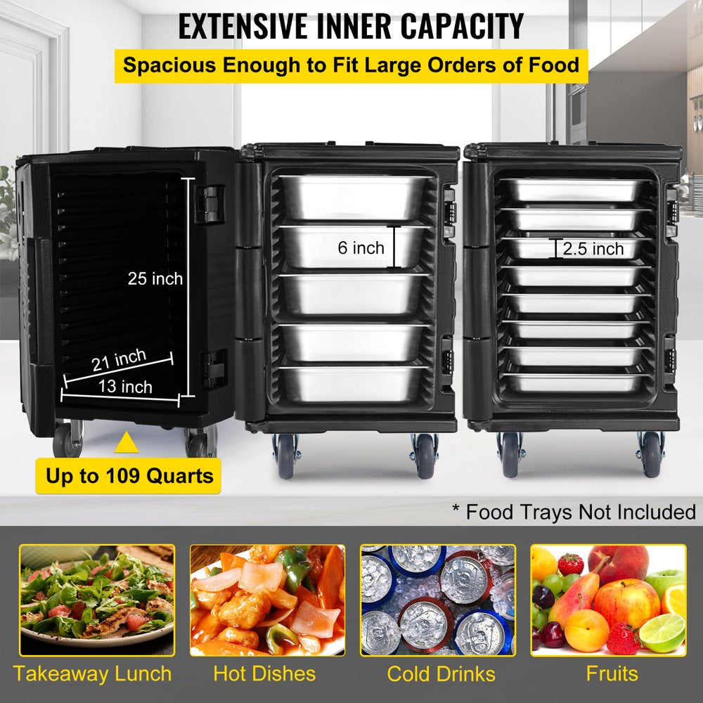 Insulated Food Pan Carrier 109 Qt Hot Box for Catering, LLDPE Food Box Carrier with Double Buckles, Front Loading Food Warmer with Handles, End Loader with Wheels for Restaurant, Canteen, Etc.