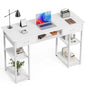 Small Desk Fabric Drawers & Storage Shelves, Home Office Computer Desk, Writing Desk Small Space Desk Study Table for Home, Bedroom, 48 Inch, White