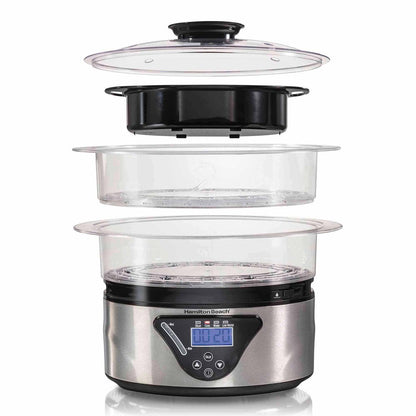 Food Steamer and Rice Cooker, Digital Programmable, 5.5 Quart Capacity, 2-Tier, Silver, 37530