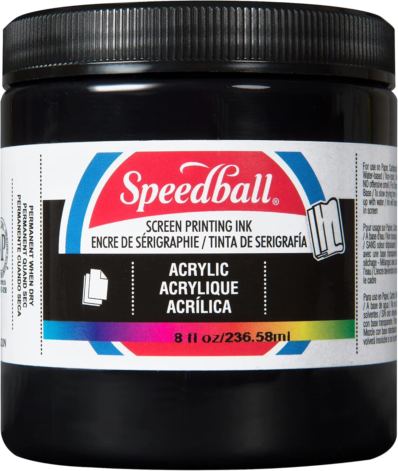 Permanent Acrylic Screen Printing Ink, 8 Oz., Black