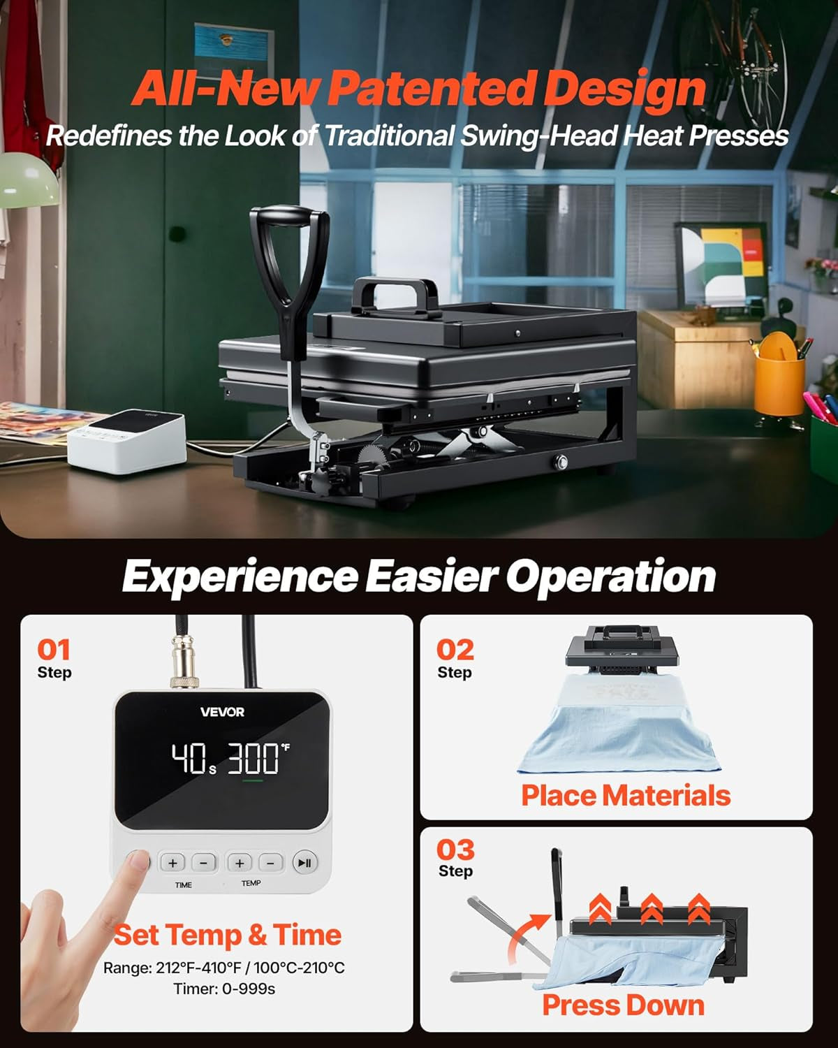 Hybrid Heat Press, 15 X 15 Inch, 8-In-1 Multifunction, Heat up Fast and Even, All-New Patented Design, Easy to Control, Sublimation Press Machine for T-Shirts/Mugs/Tumblers/Caps/Plates, Black