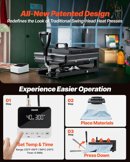 Hybrid Heat Press, 15 X 15 Inch, 8-In-1 Multifunction, Heat up Fast and Even, All-New Patented Design, Easy to Control, Sublimation Press Machine for T-Shirts/Mugs/Tumblers/Caps/Plates, Black