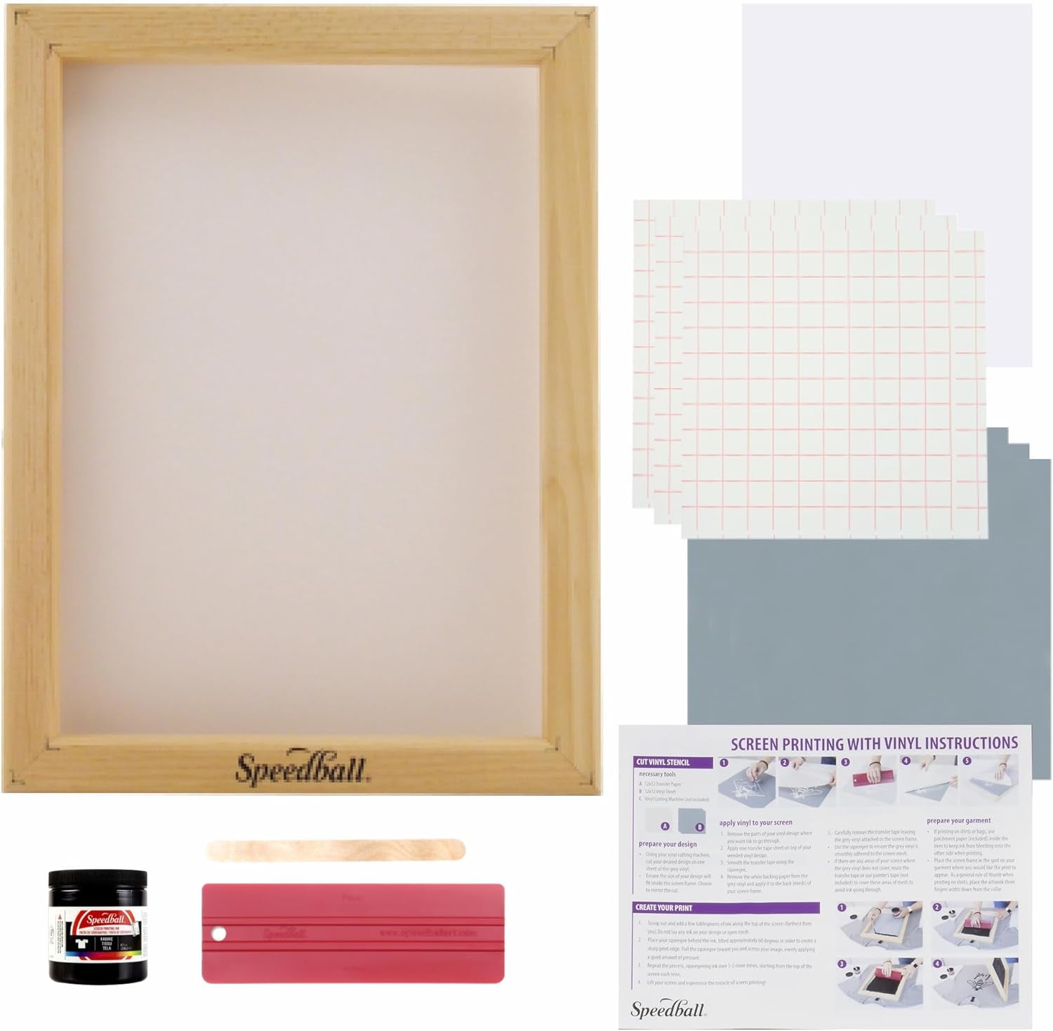 Speedball Beginner Screen Printing Craft Vinyl Kit, Use with Cutting Machine to Easily Print Custom T-Shirts and Home Decor