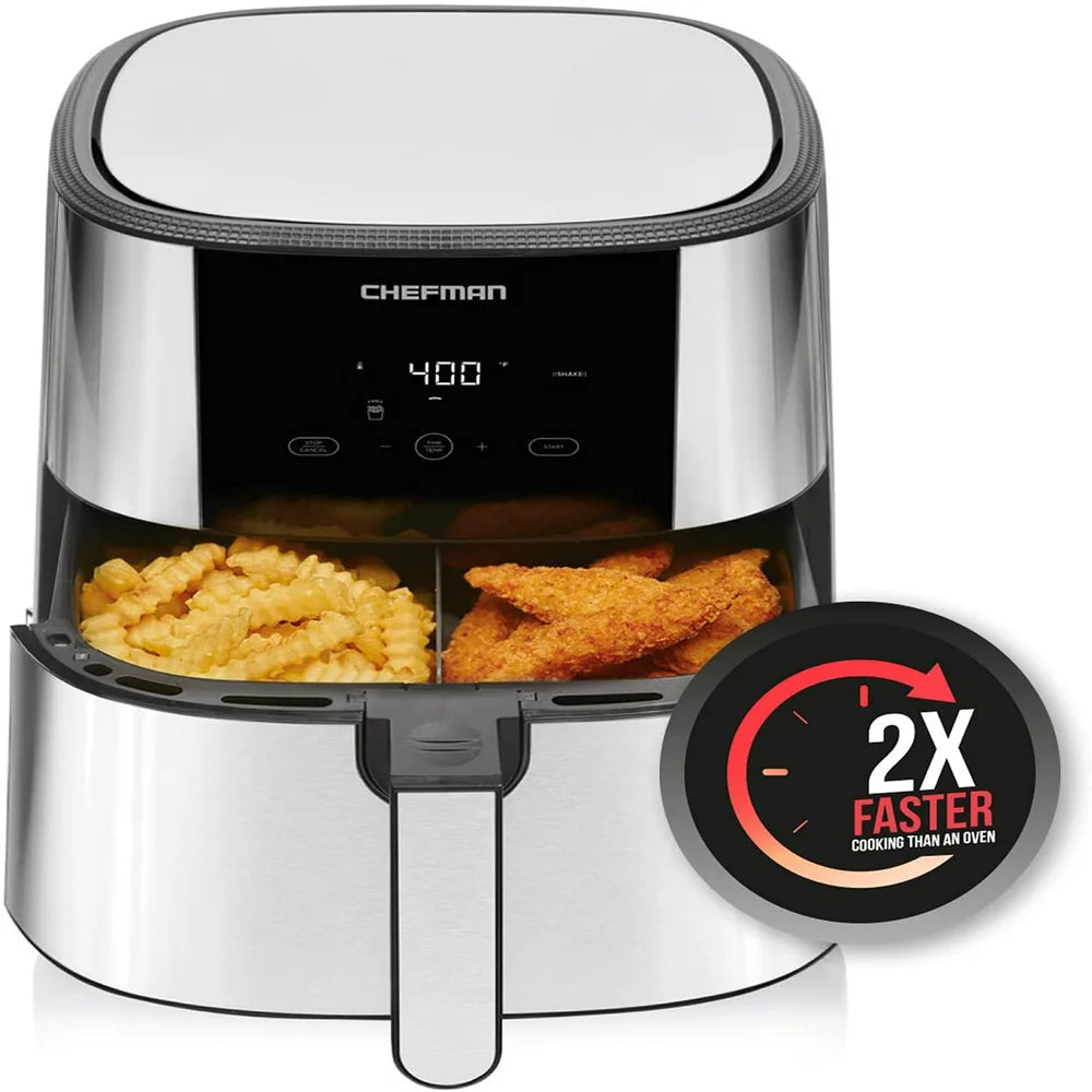 Turbo Fry Stainless Steel Air Fryer with Basket Divider, 8 Quart