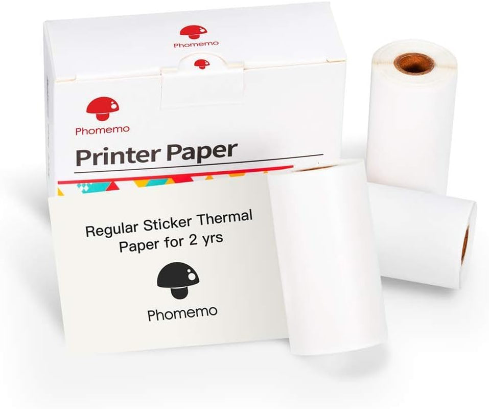 Phomemo White Self-Adhesive Thermal Paper, Glossy Printable Sticker Paper Label for Phomemo M02/M02 Pro/M02S/P2S/M03/M04S Mini Sticker Printer, 50Mm X 3.5M, Diameter 28Mm, 3-Rolls, Image Time 2 Years